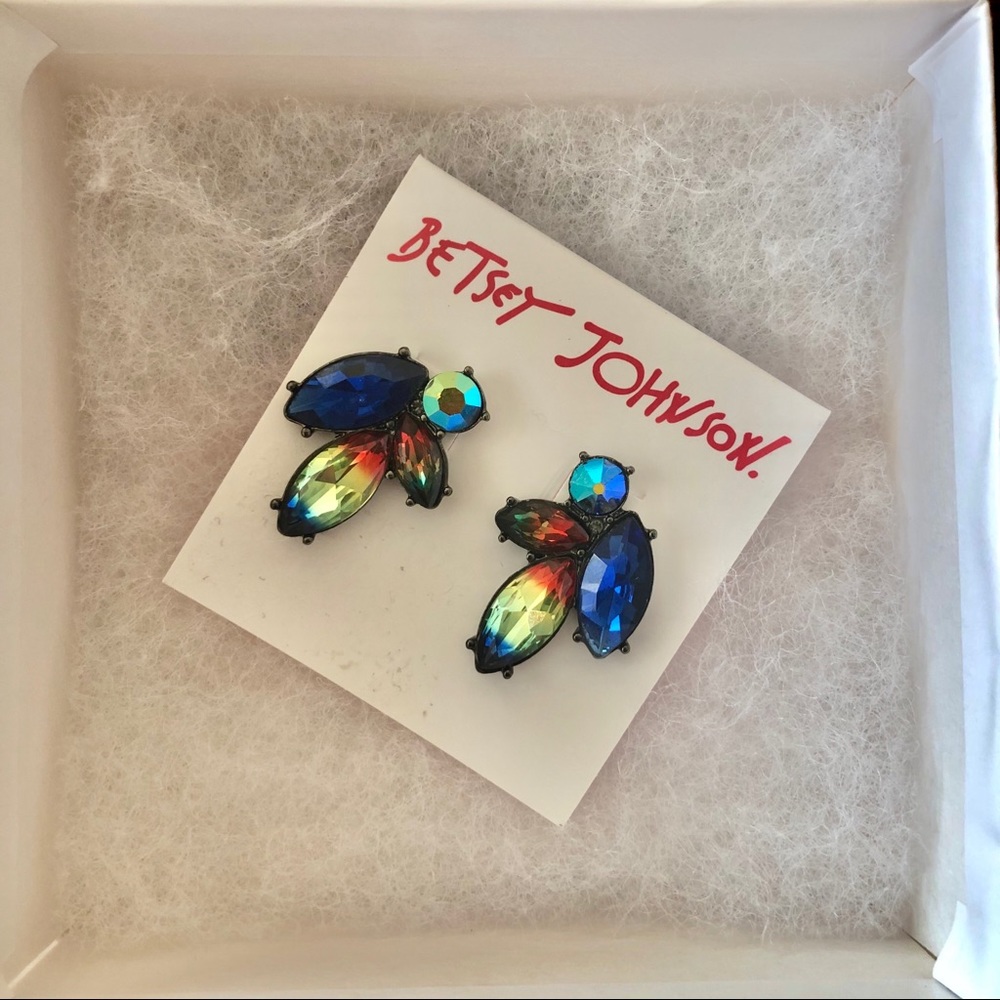 Betsey Johnson Rhinestone Cluster Earrings NEW
